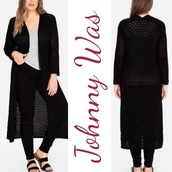 NWT JOHNNY WAS SELAH OPEN KNIT TIE FRONT DUSTER SWEATER BLACK, SMALL - Picture 10 of 10